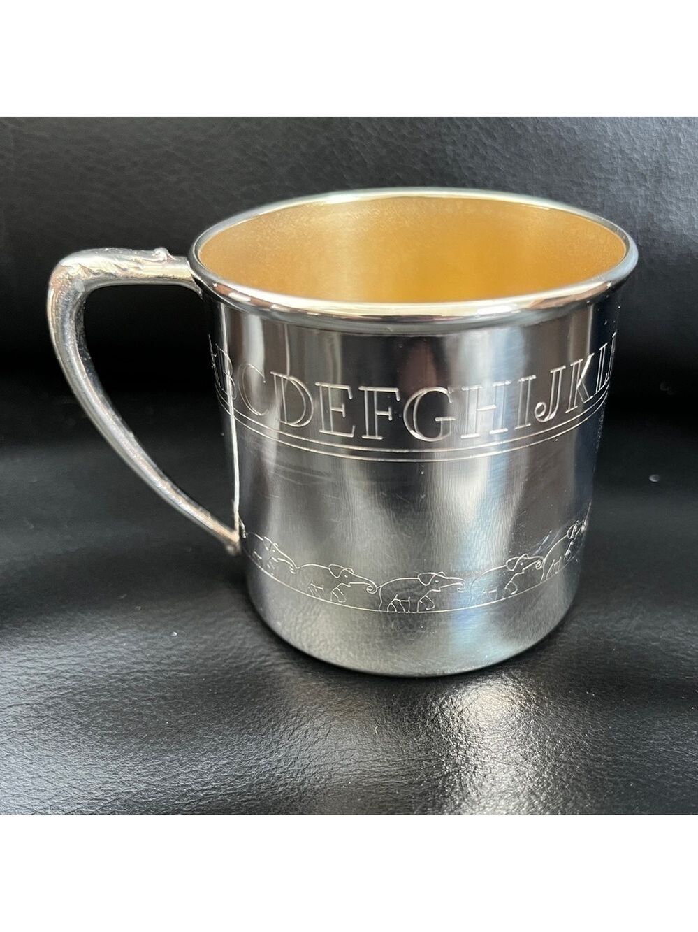 WM. A. ROGERS Vintage Silver Plated Baby Cup ABCs Elephants Oneida Original Box